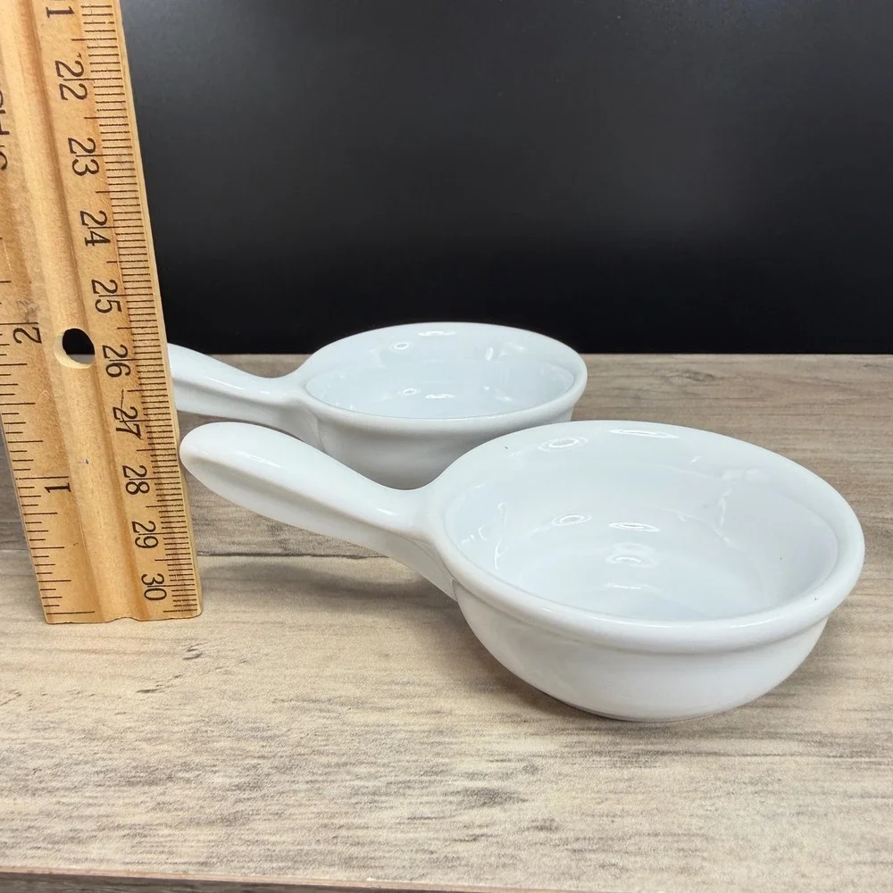 Revol France White Porcelain Single Handle‎ Ramekins Set of 2 Individual Dishes